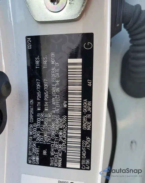 2024 Toyota 4Runner Sr5/Sr5 Premium из США, поврежденный, VIN JTEPU5JR0R6257999